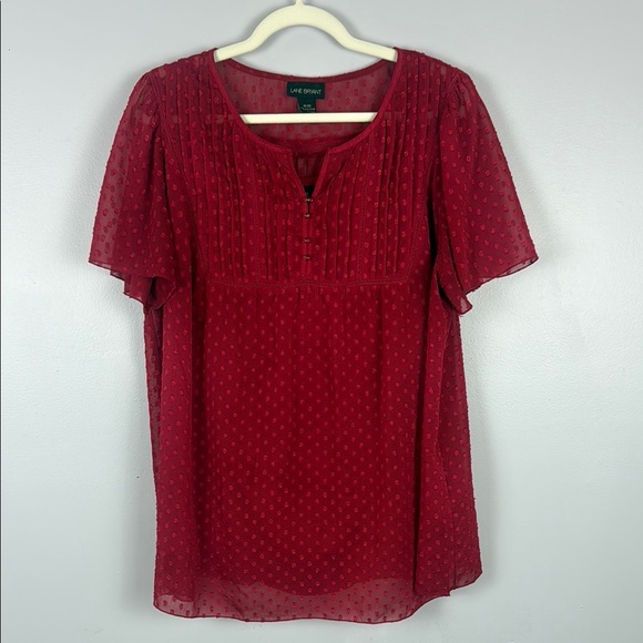 Lane Bryant Casual Red Sheer Tank Smocked Flutter Sleeve Blouse Size 18/20 - Picture 2 of 10